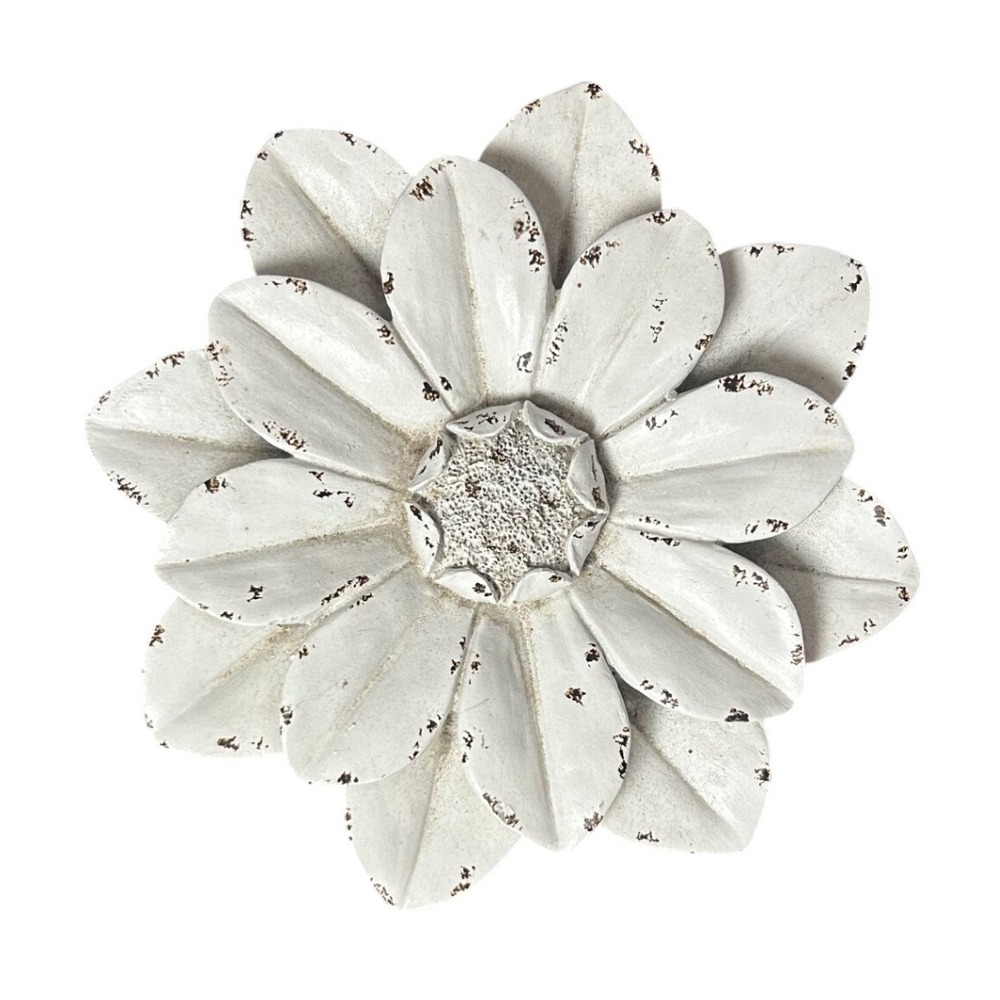 Flower Wall Decor White Distressed Floral Resin Farmhouse Shabby Chic Rustic Art